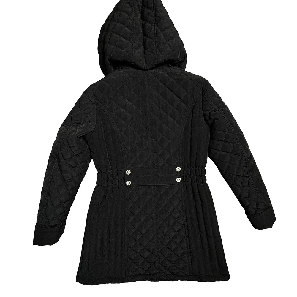 Laundry by Design Black Quilted Hooded Parka Jacket Women's Size Small‎ Full Zip